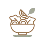 A gentle brown line sketch of a steaming noodle bowl with chopsticks resting on top, set on a plate—warm and inviting simplicity.