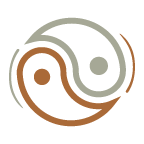 A yin-yang symbol gently swirls in brown and gray tones, each half holding a circle of its complement. The interplay of colors reflects the serene balance and harmony present in all things.